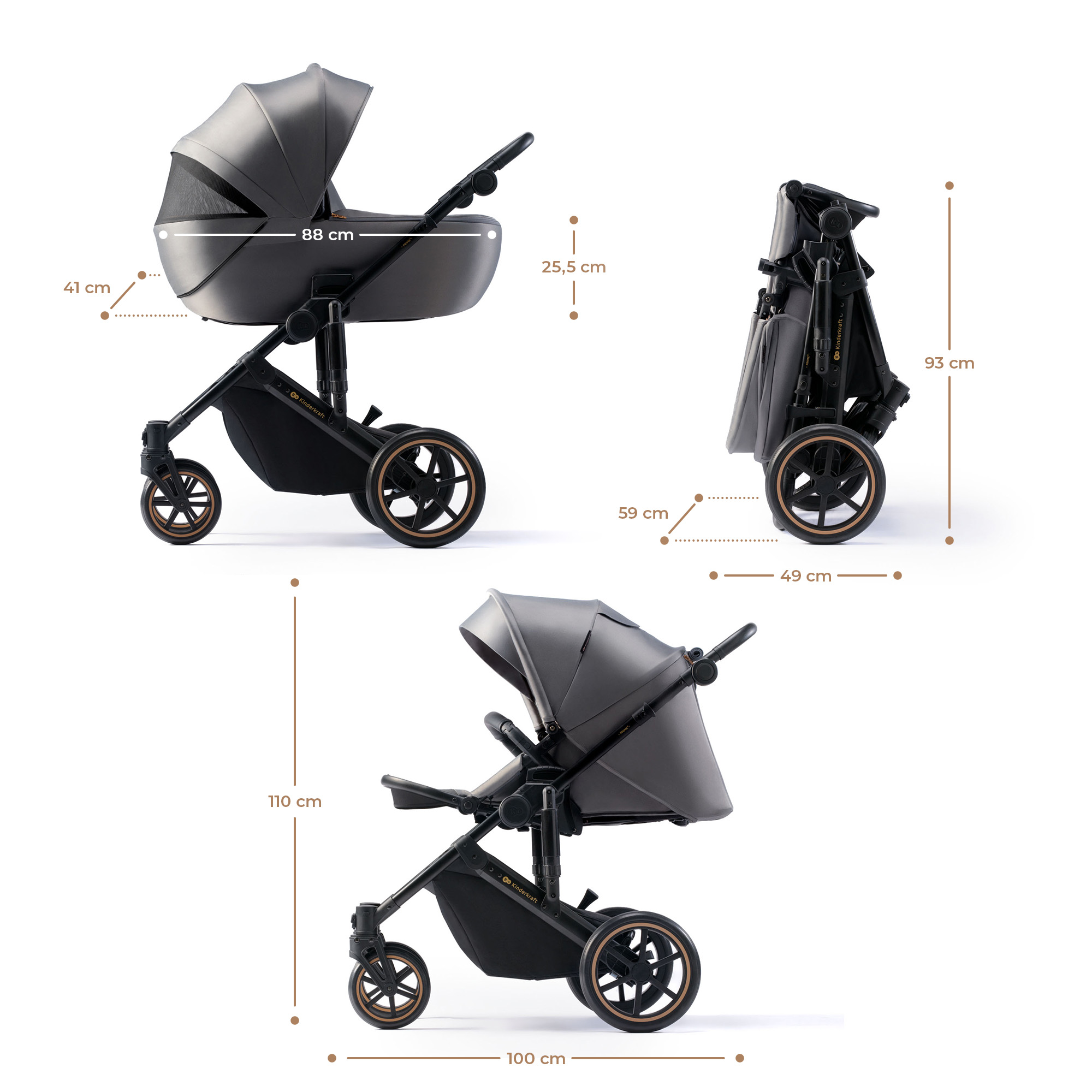 CARUCIOR 2IN1 KINDERKRAFT PRIME 2, SHADOW GREY - imagine 6