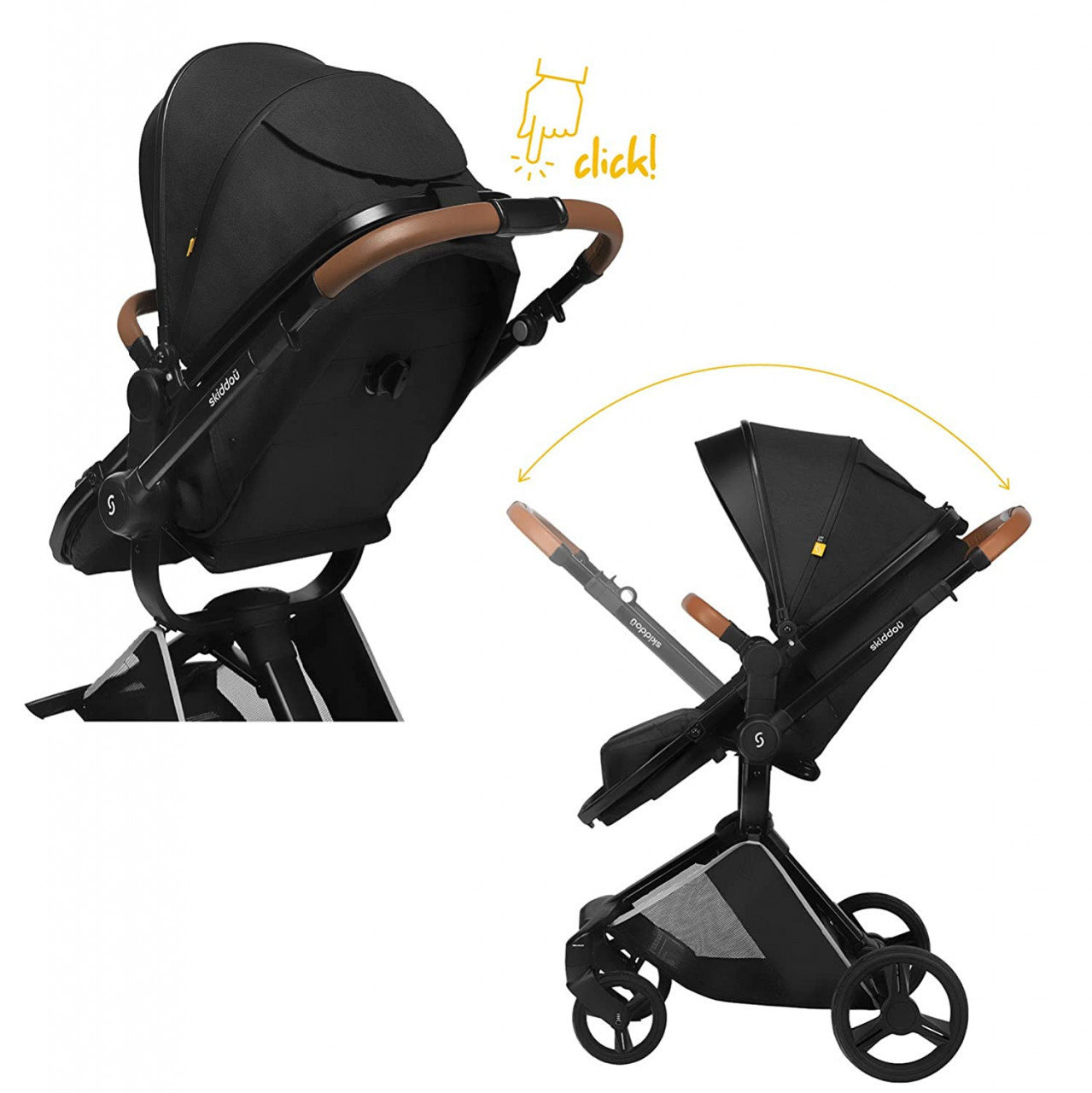 Carucior transformabil 2 in 1 Skiddou Nasjo Onyx, Negru - imagine 9