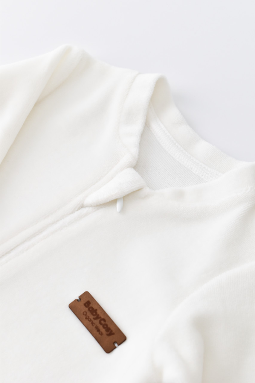 Salopeta cu maneca lunga si fermoar din 80%bumbac organic si 20% poliester - Ecru, BabyCosy - imagine 3