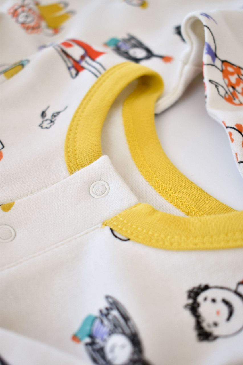 Set 2 salopetele cu maneca lunga si pantaloni lungi - 100%bumbac organic - Galben si Mov, BabyCosy - imagine 3
