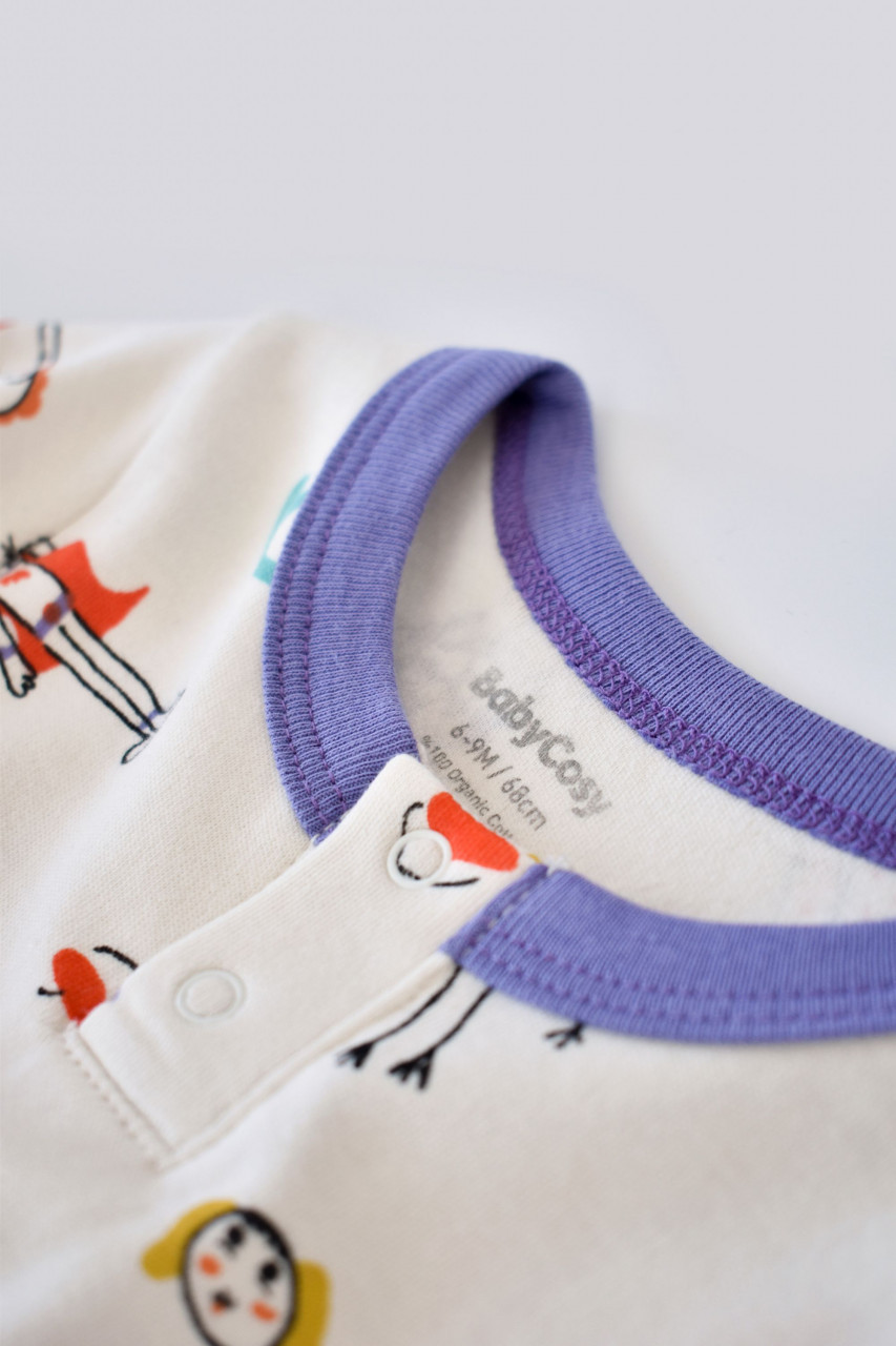 Set 2 salopetele cu maneca lunga si pantaloni lungi - 100%bumbac organic - Galben si Mov, BabyCosy - imagine 5