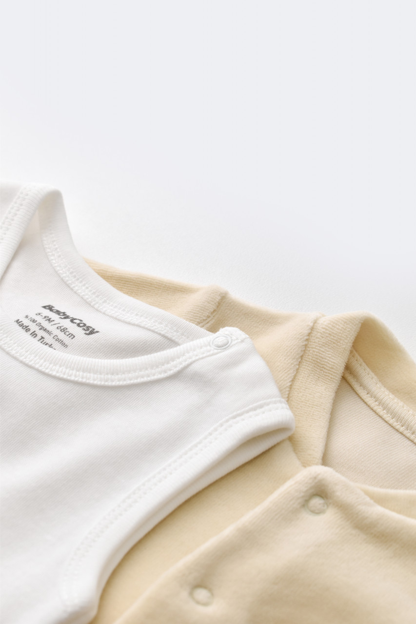 Set Broscuta cu salopeta si body din 80%bumbac organic si 20% poliester - Crem, BabyCosy - imagine 8