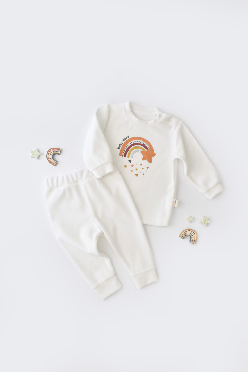 Set Curcubeu cu bluzita cu maneca lunga si pantaloni lungi din 80%bumbac organic si 20% poliester – Ecru, BabyCosy Set Curcubeu cu bluzita cu maneca lunga si pantaloni lungi din 80%bumbac organic si 20% poliester – Ecru, BabyCosy