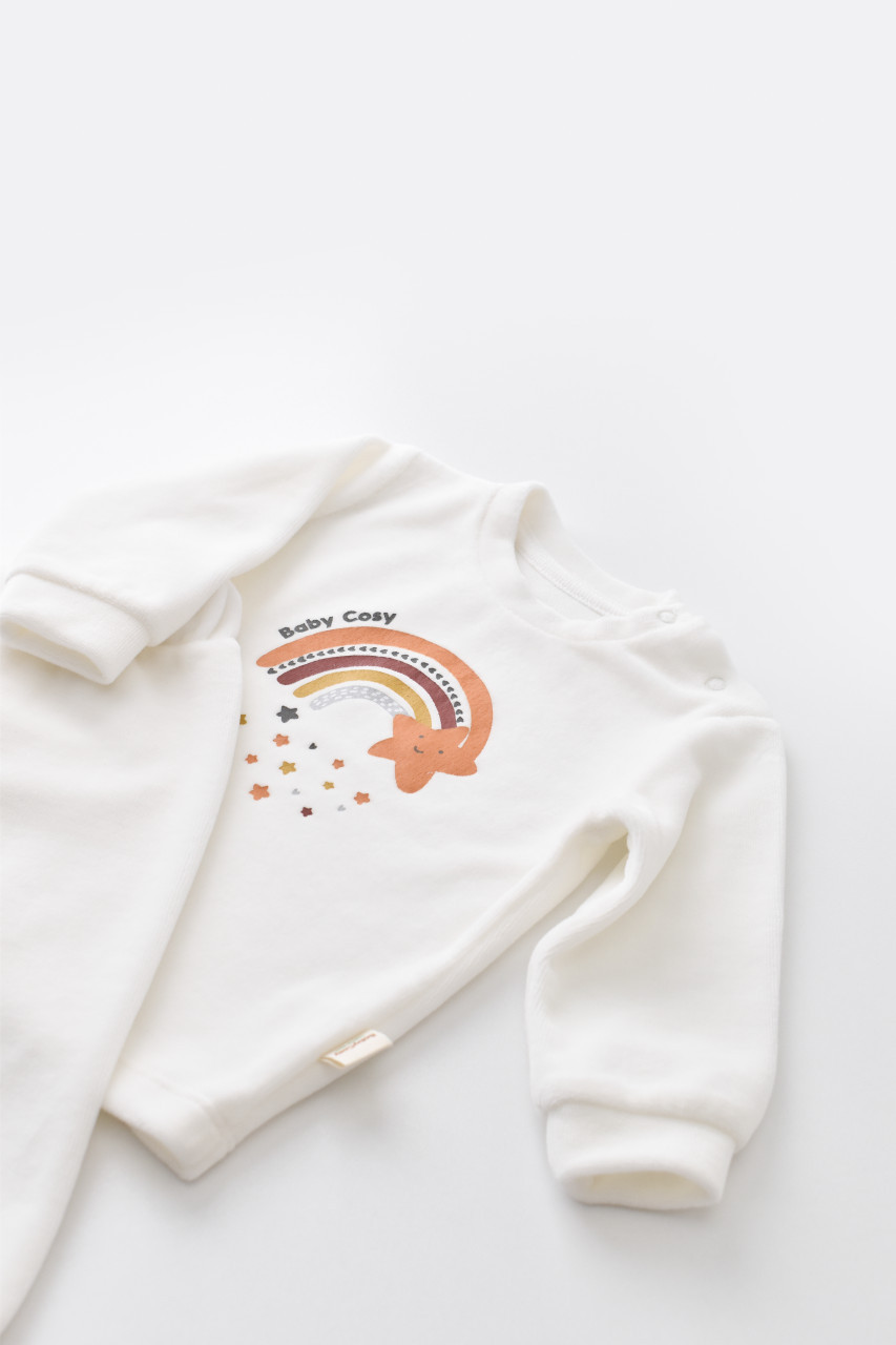 Set Curcubeu cu bluzita cu maneca lunga si pantaloni lungi din 80%bumbac organic si 20% poliester - Ecru, BabyCosy - imagine 3