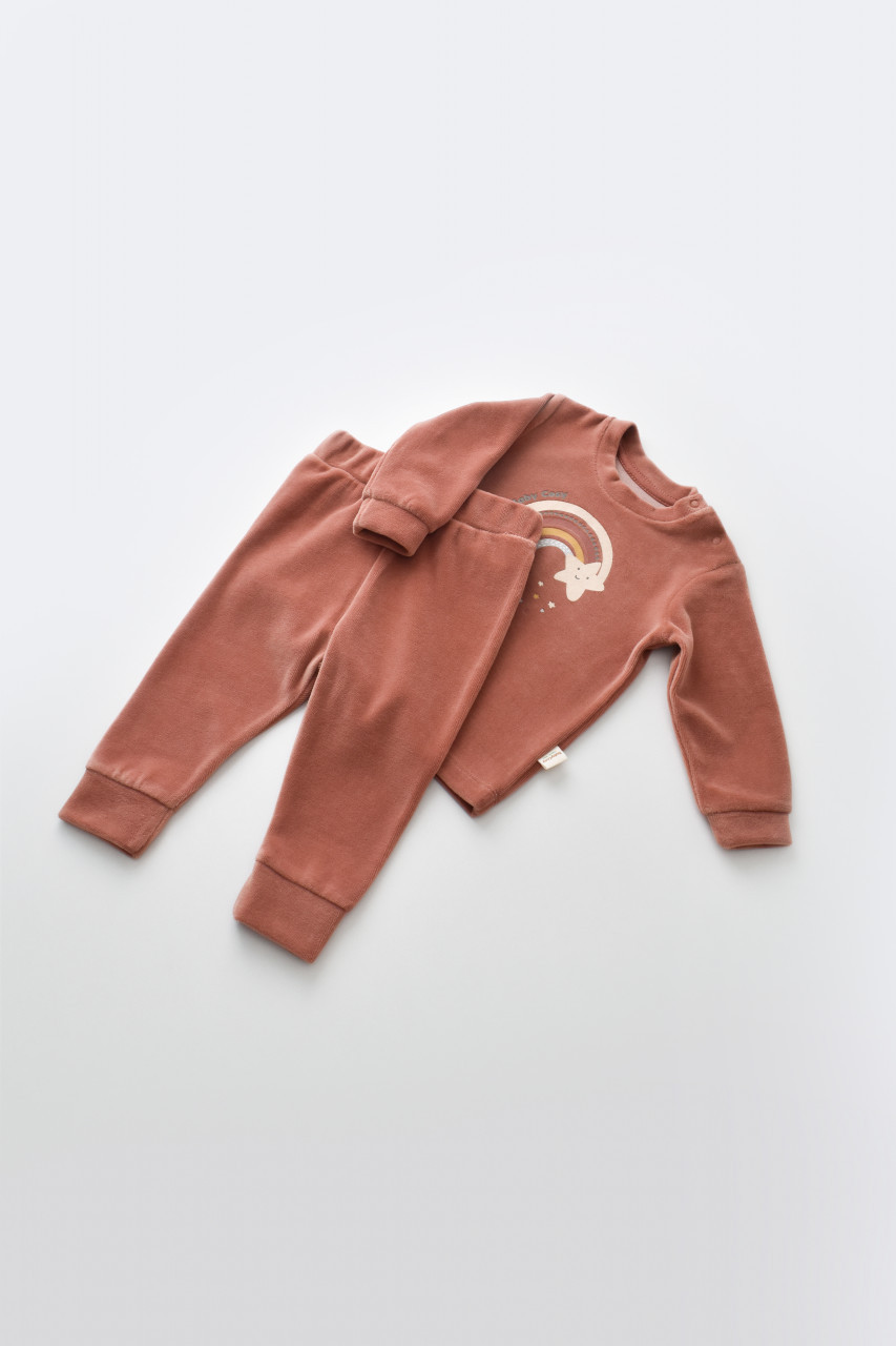 Set Curcubeu cu bluzita cu maneca lunga si pantaloni lungi din 80%bumbac organic si 20% poliester - Caramiziu, BabyCosy - imagine 2
