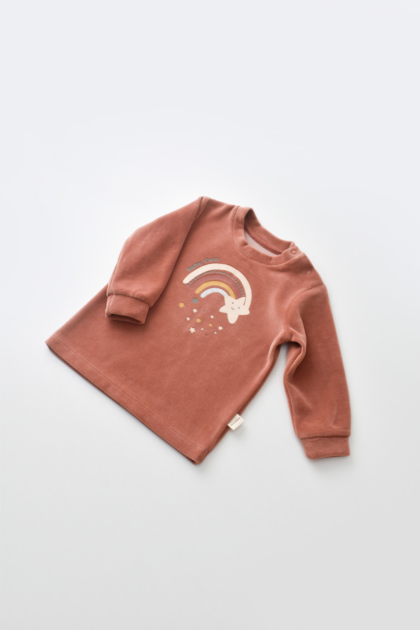 Set Curcubeu cu bluzita cu maneca lunga si pantaloni lungi din 80%bumbac organic si 20% poliester - Caramiziu, BabyCosy - imagine 3