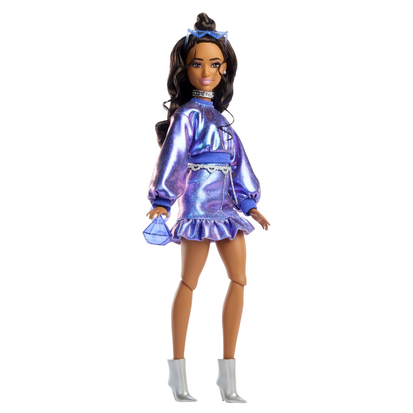 BARBIE DELUXE STYLE PAPUSA BARBIE ROCHIE ALBASTRU METALIZAT - imagine 4