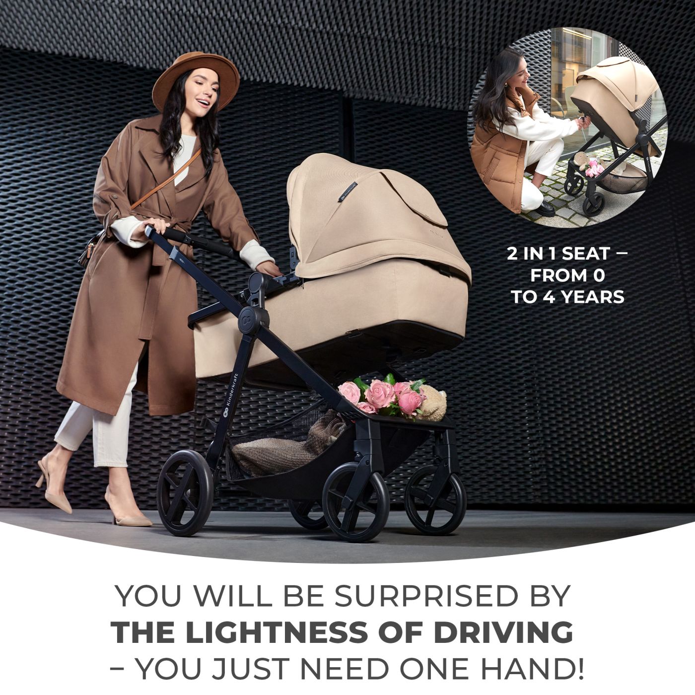 CARUCIOR KINDERKRAFT NEWLY, 3 IN 1, BEJ - imagine 11