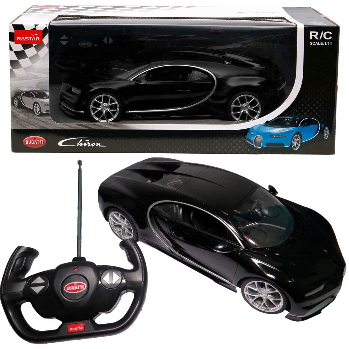 MASINA CU TELECOMANDA BUGATTI CHIRON NEGRU SCARA 1 LA 14 - imagine 2
