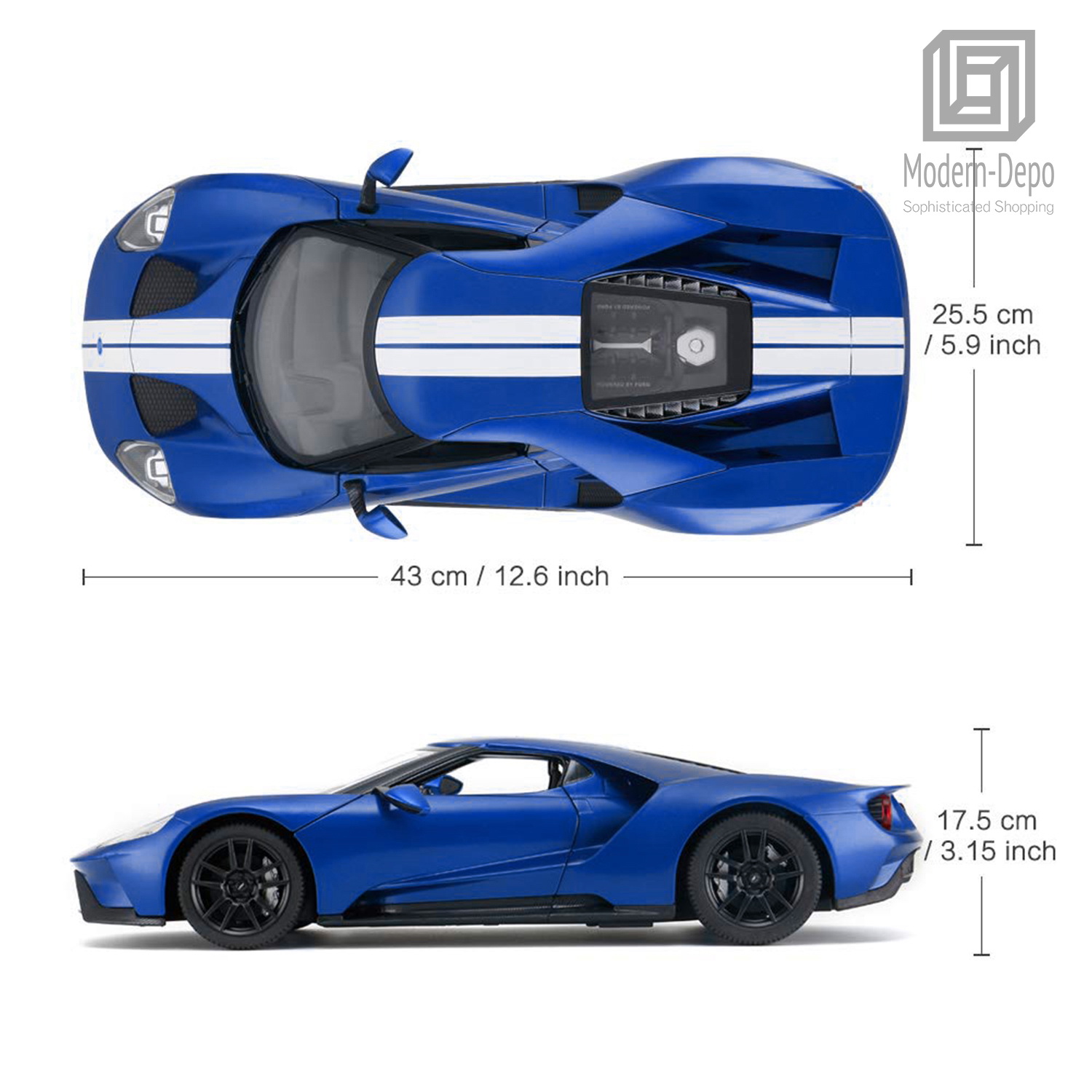 MASINA CU TELECOMANDA FORD GT ALBASTRU CU SCARA 1 LA 14 - imagine 3