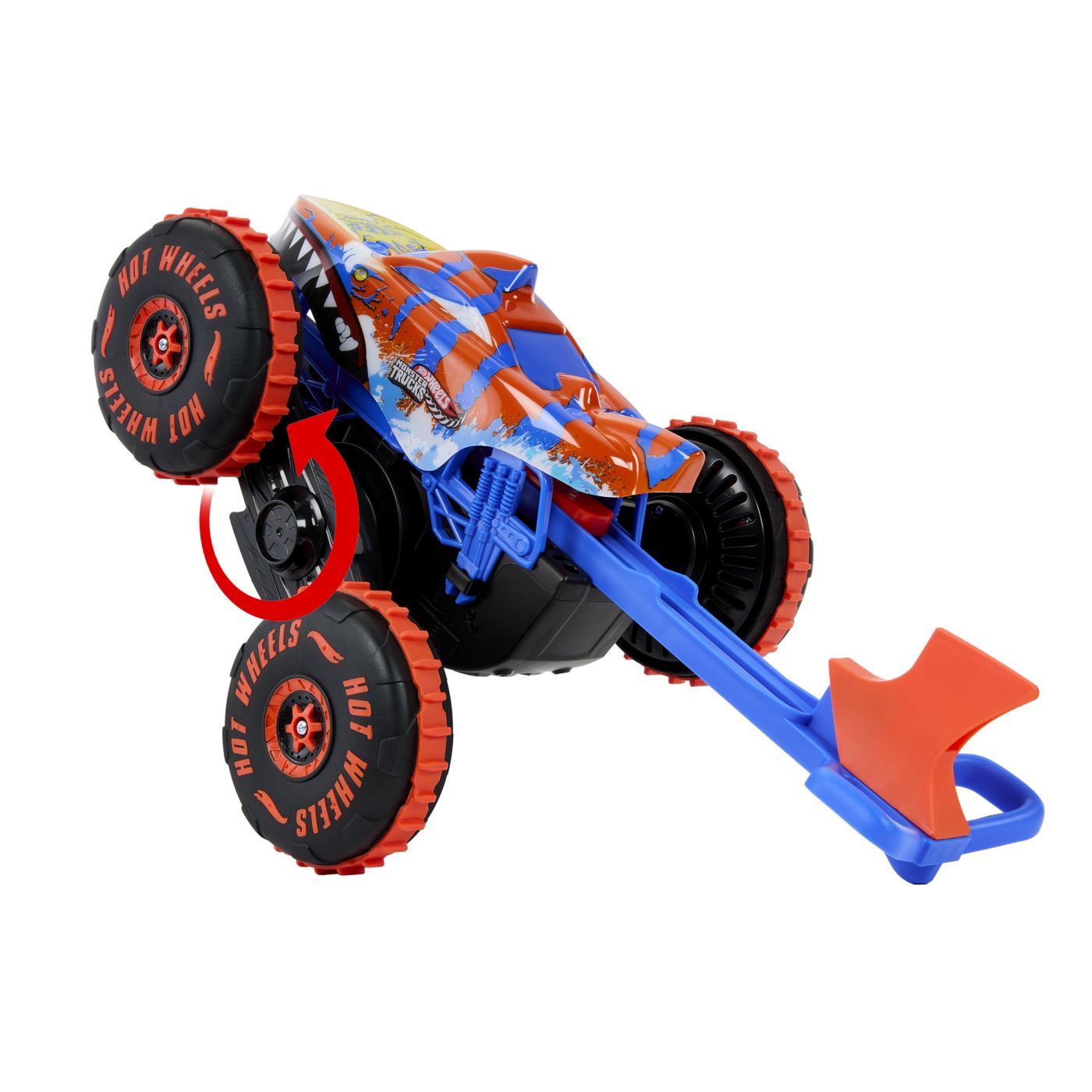 HOT WHEELS MONSTER TRUCK SHARKS VS DINOS MASINA CU TELECOMANDA TIGER SHARK CLIMBER - imagine 7