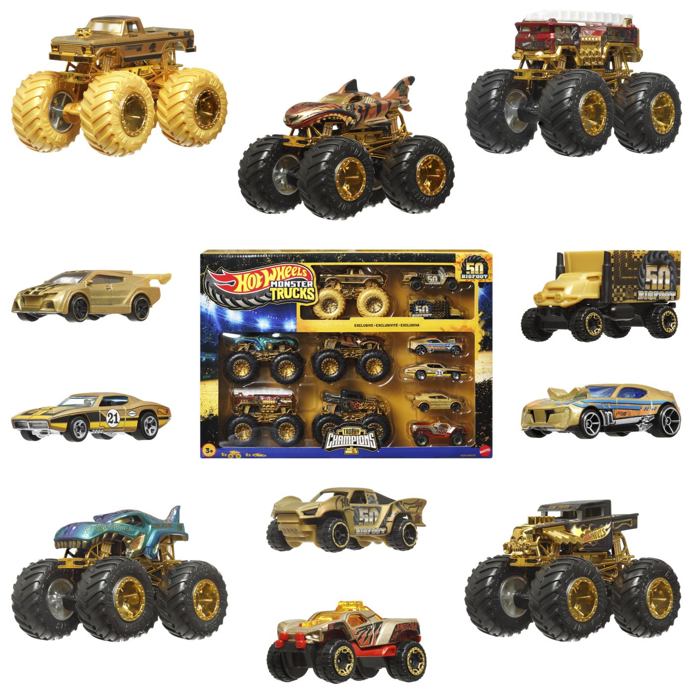 HOT WHEELS MONSTER TRUCK 50 BIGFOOT SET 11 VEHICULE TROPHY CHAMPIONS - imagine 2