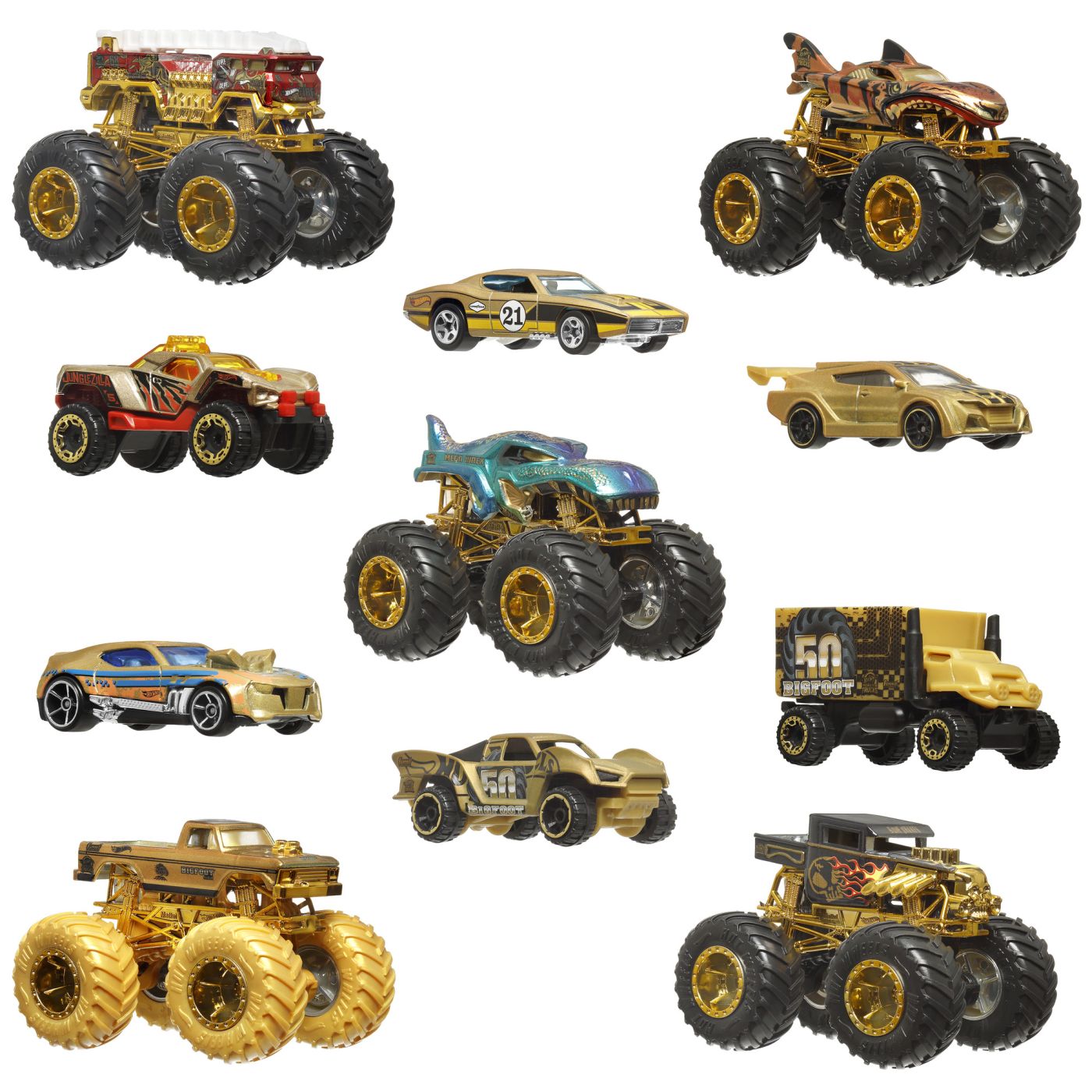 HOT WHEELS MONSTER TRUCK 50 BIGFOOT SET 11 VEHICULE TROPHY CHAMPIONS - imagine 3