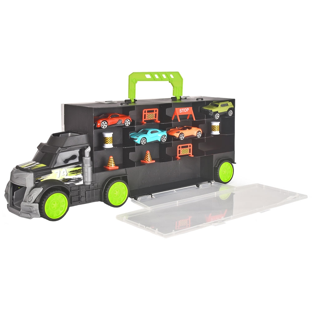 Camion Dickie Toys Carry and Store Transporter cu 4 masinute si accesorii Camion Dickie Toys Carry and Store Transporter cu 4 masinute si accesorii