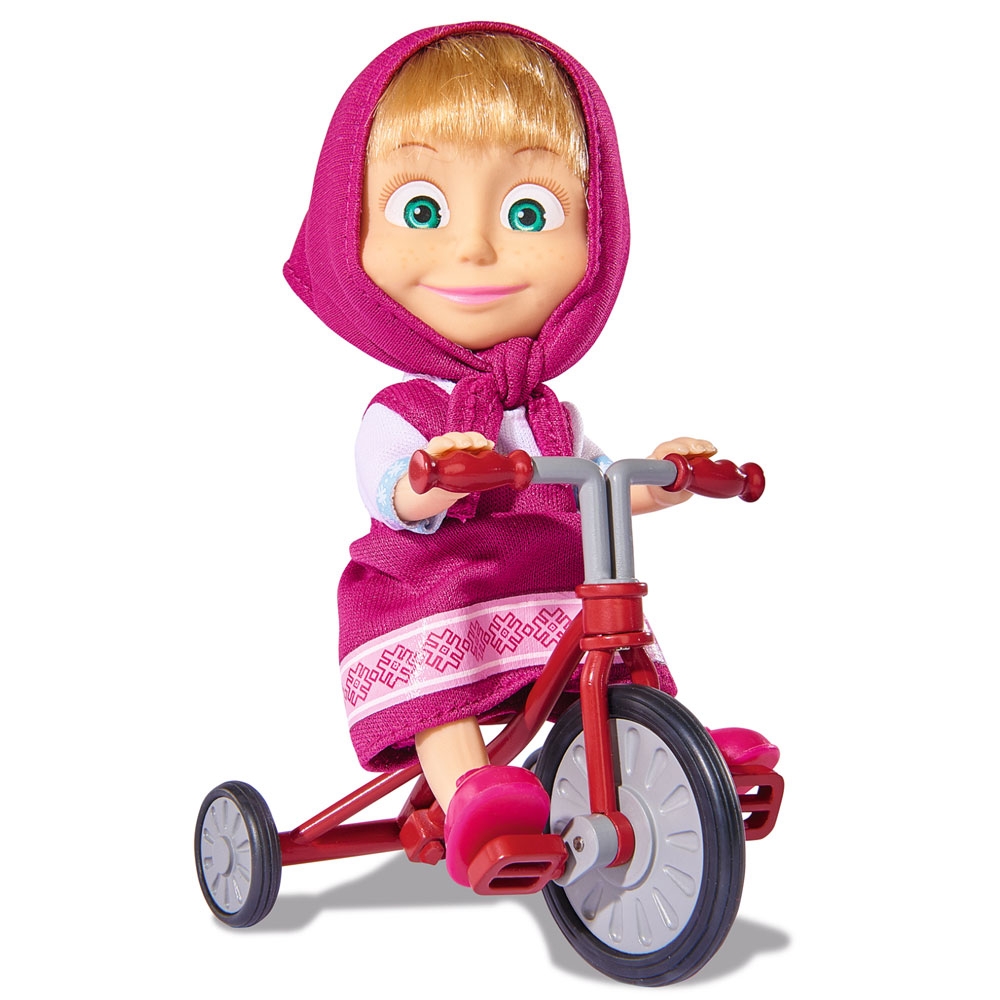 Papusa Simba Masha and the Bear 12 cm Masha cu tricicicleta Papusa Simba Masha and the Bear 12 cm Masha cu tricicicleta