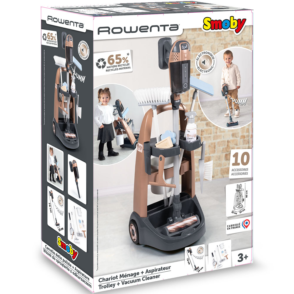 Set curatenie cu troller si aspirator vertical Smoby Rowenta maro cu 10 accesorii - imagine 5