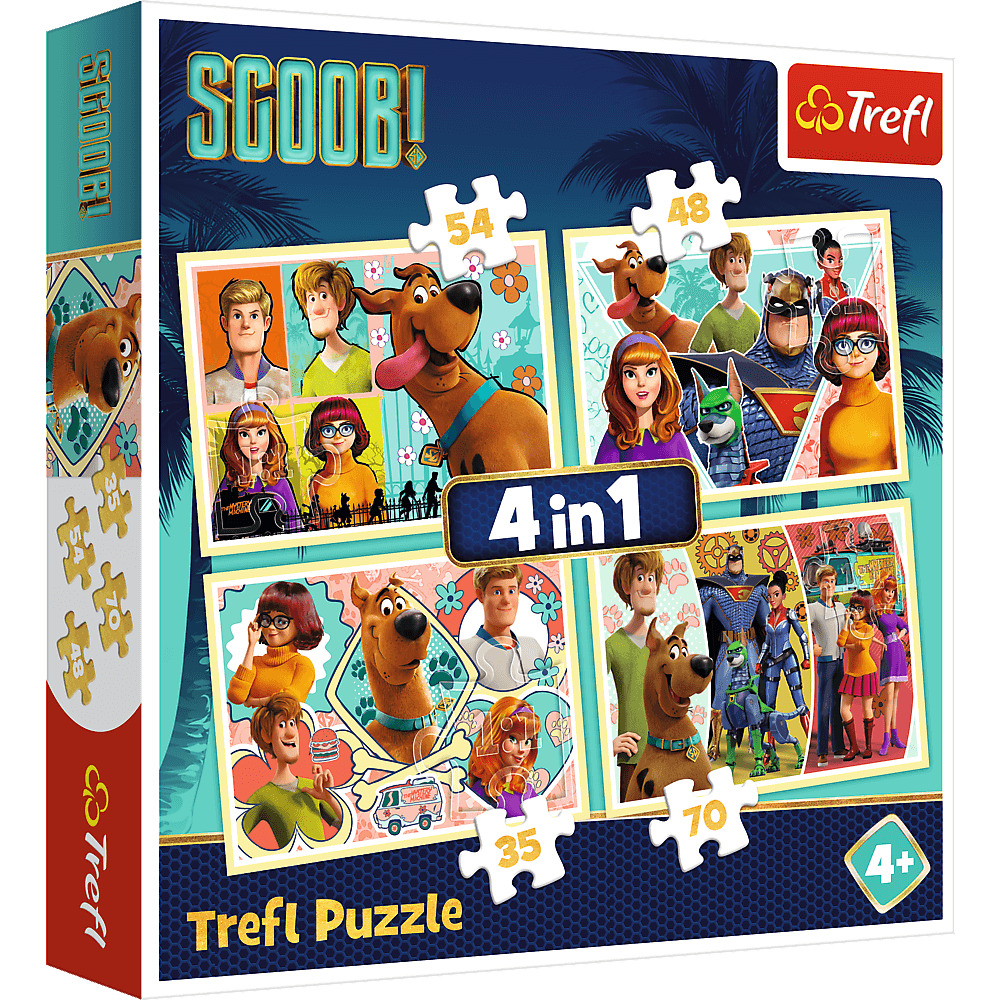 Set puzzle 4 in 1 Trefl Scooby Doo si prietenii, 1×35 piese, 1×48 piese, 1×54 piese, 1×70 piese Set puzzle 4 in 1 Trefl Scooby Doo si prietenii, 1×35 piese, 1×48 piese, 1×54 piese, 1×70 piese