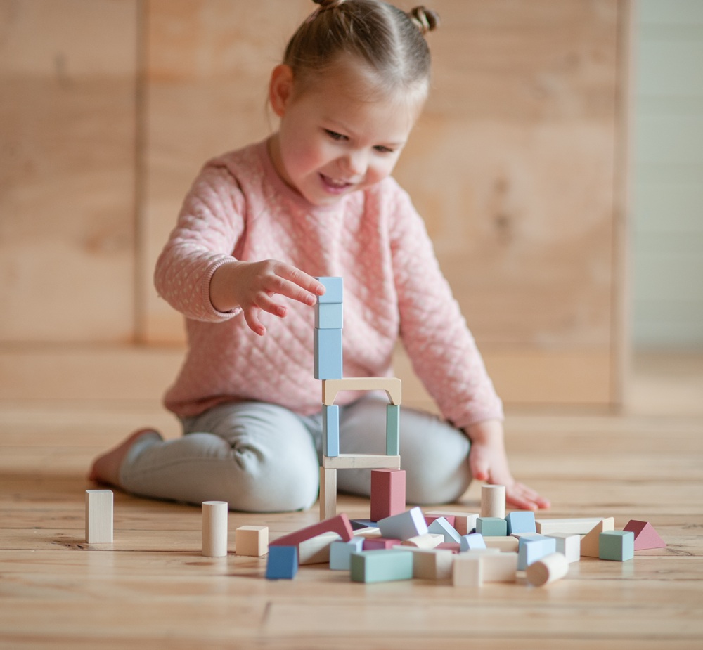 Jucarie din lemn, Cubika, Kit 50 de piese de constructie - Pastel - imagine 3