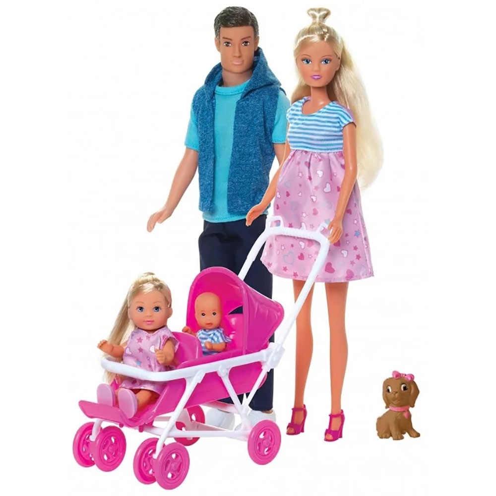 Set Simba Steffi Love Welcom Surprise Family papusa Steffy 29 cm, papusa Kevin 29 cm, papusa Evi 12 cm si accesorii - imagine 2