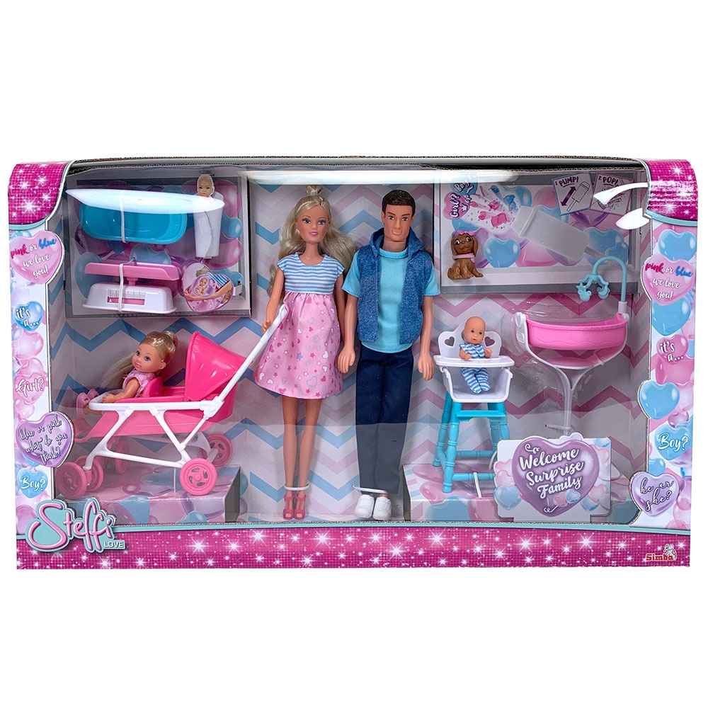 Set Simba Steffi Love Welcom Surprise Family papusa Steffy 29 cm, papusa Kevin 29 cm, papusa Evi 12 cm si accesorii - imagine 6