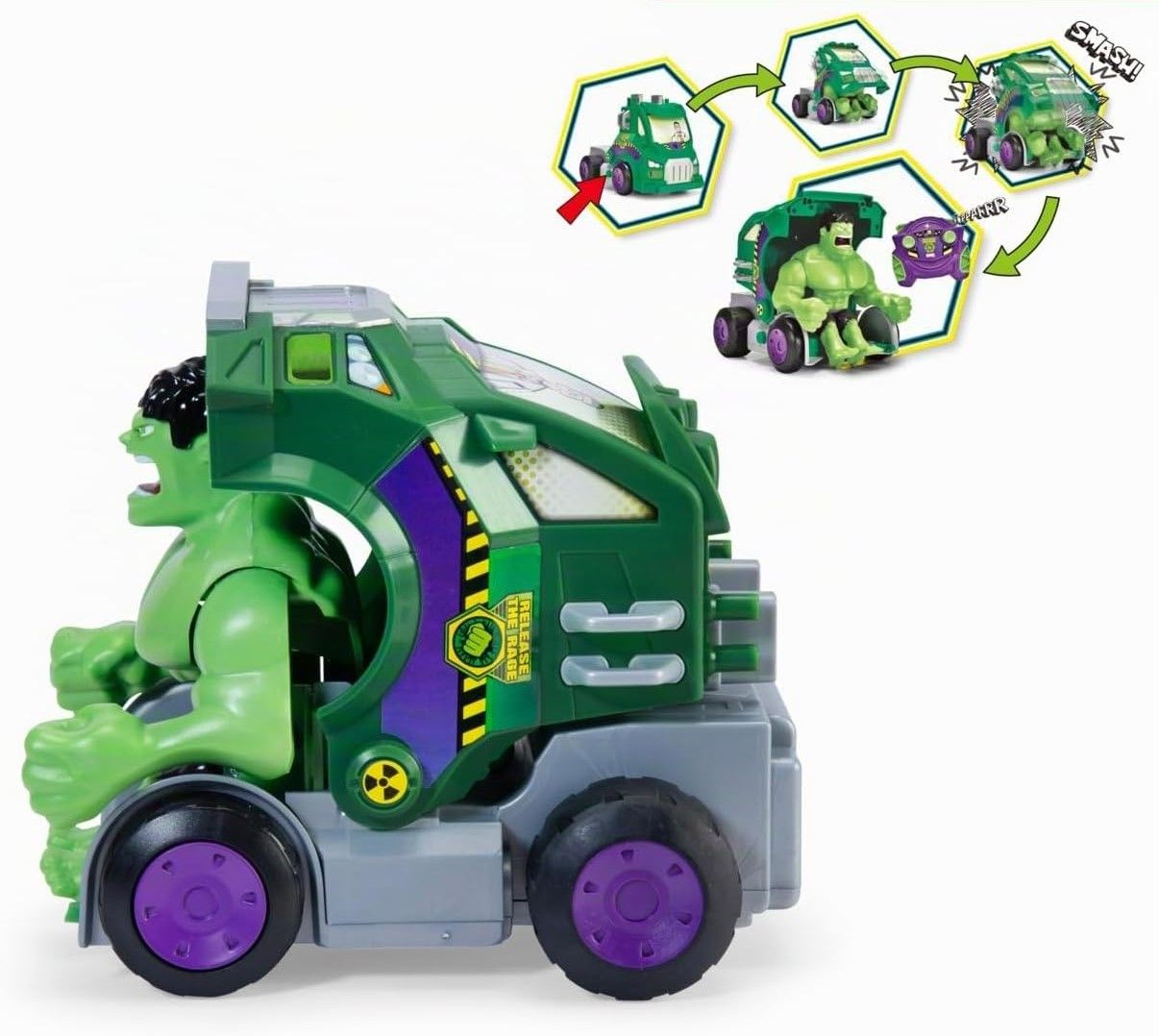 DICKIE TOYS MARVEL RAZBUNATORII MASINA RC CU TELECOMANDA 2.4GHz HULK SMASH CU SUNETE SCARA 1 LA 24 - imagine 3