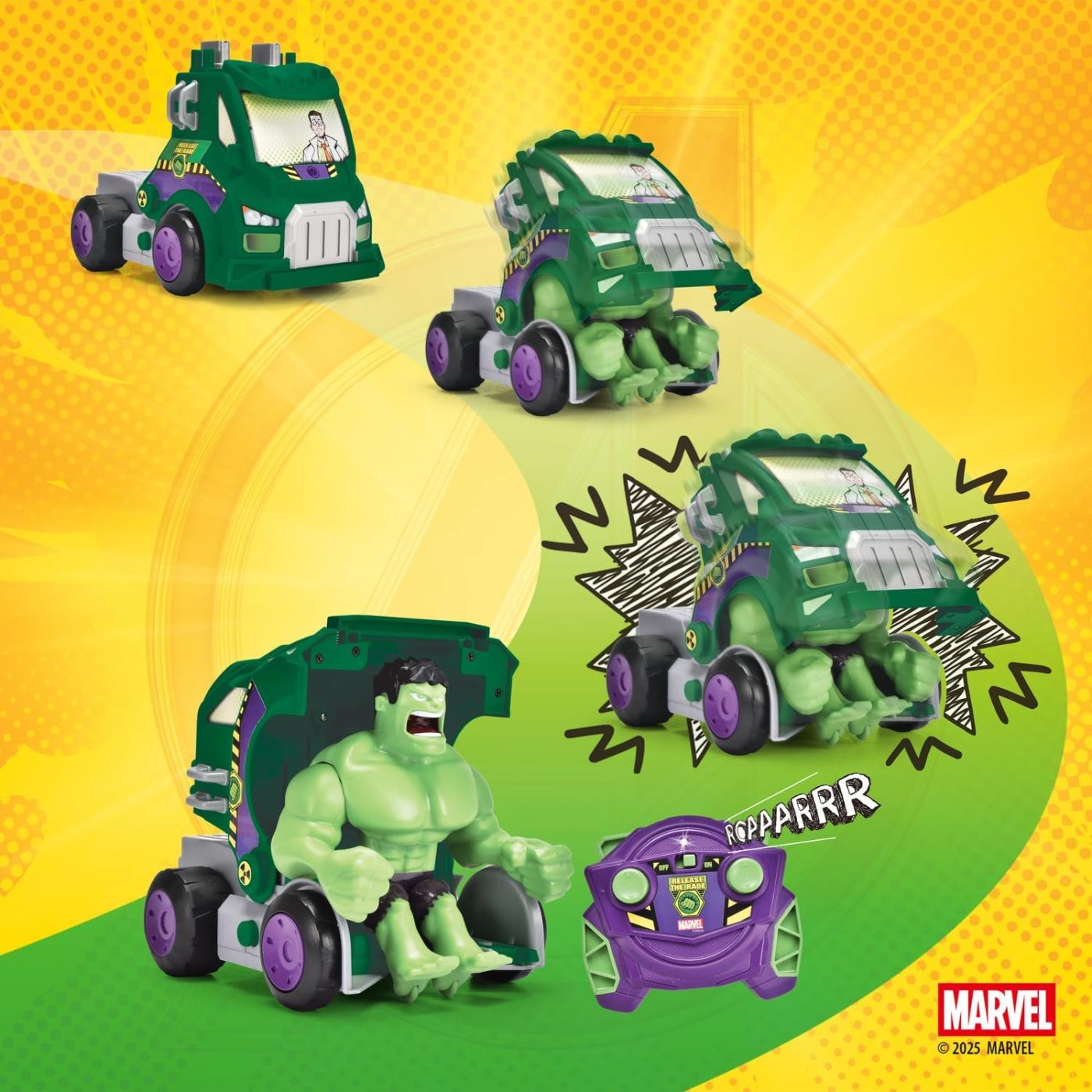 DICKIE TOYS MARVEL RAZBUNATORII MASINA RC CU TELECOMANDA 2.4GHz HULK SMASH CU SUNETE SCARA 1 LA 24 - imagine 5