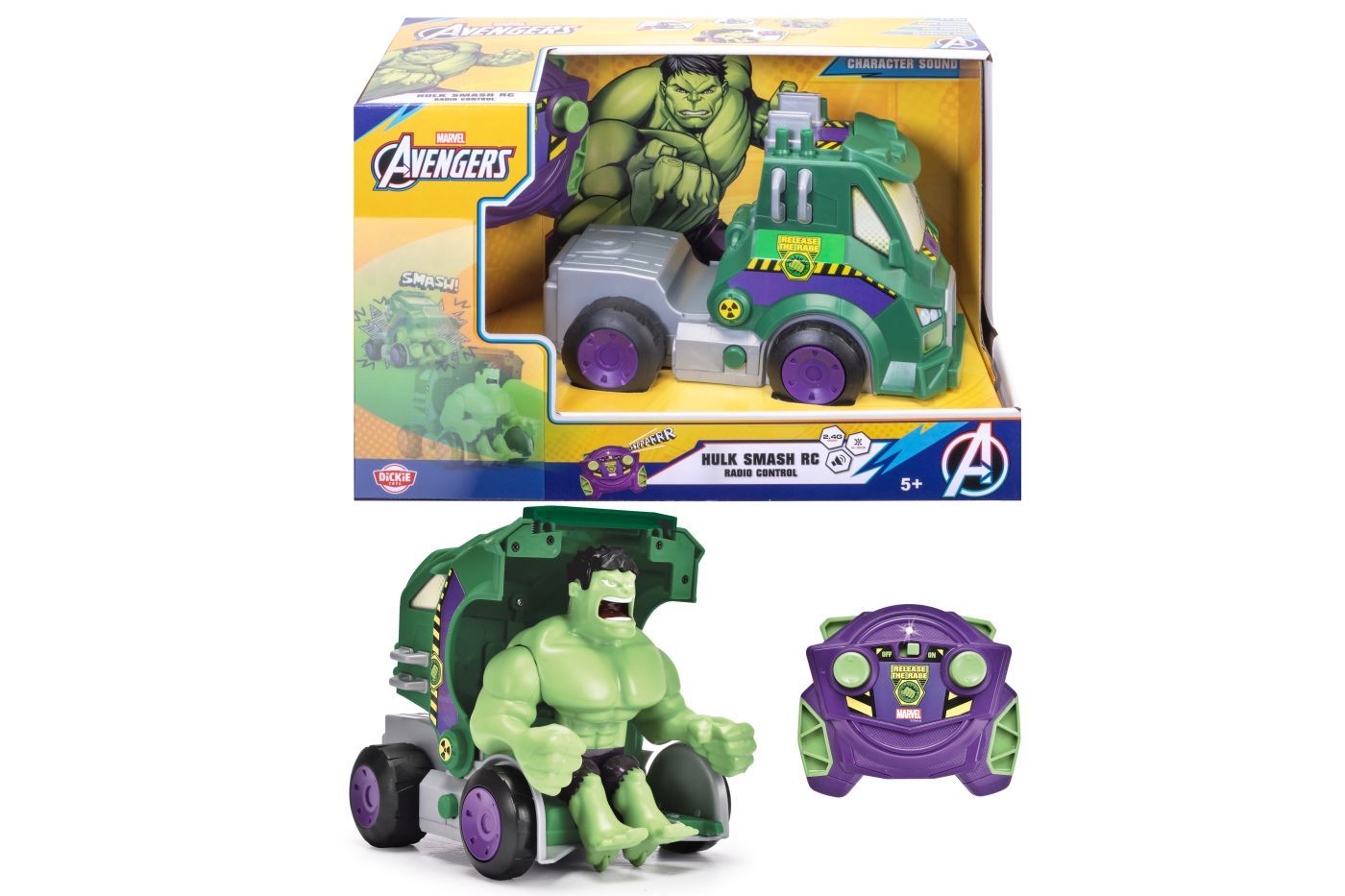 DICKIE TOYS MARVEL RAZBUNATORII MASINA RC CU TELECOMANDA 2.4GHz HULK SMASH CU SUNETE SCARA 1 LA 24 - imagine 7